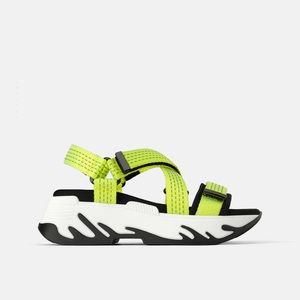 ZARA Neon Green Yellow Athletic Platform Sandals